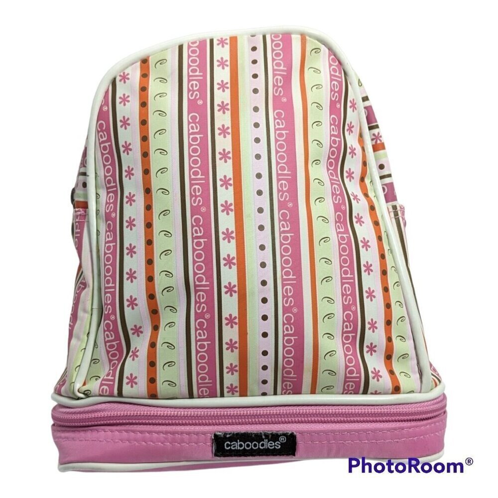 Caboodles Mini Backpack Pink Striped Tote Makeup Organizer Toiletry Mirror Zip